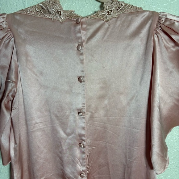 Vintage Capriccio Blush Pink 100% Silk Charmeuse Blouse Sz 10 Embroidered Lace - Picture 4 of 14